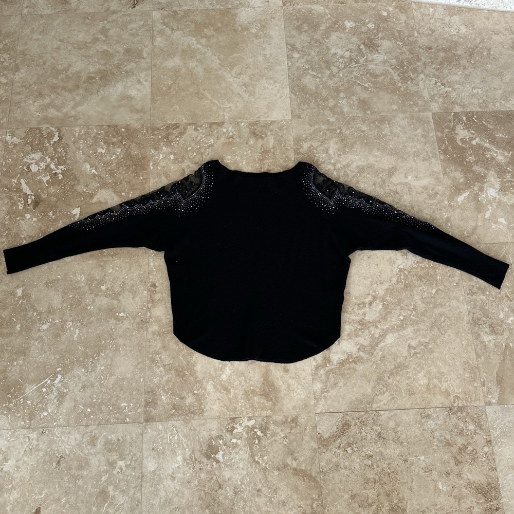 Marshalls Black Long Sleeve Top with Lace Accents